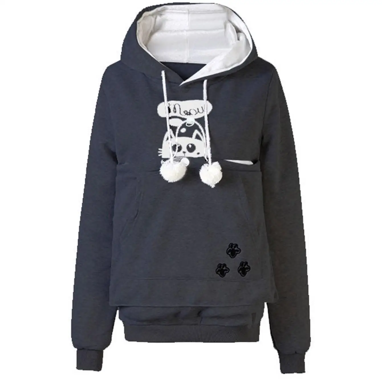 سويت شيرت نسائي بقلنسوة كبير الحجم بطبعة حيوانات طويل Sve Thiened من ألياف البوليستر كاجوال مريح ملابس الشارع