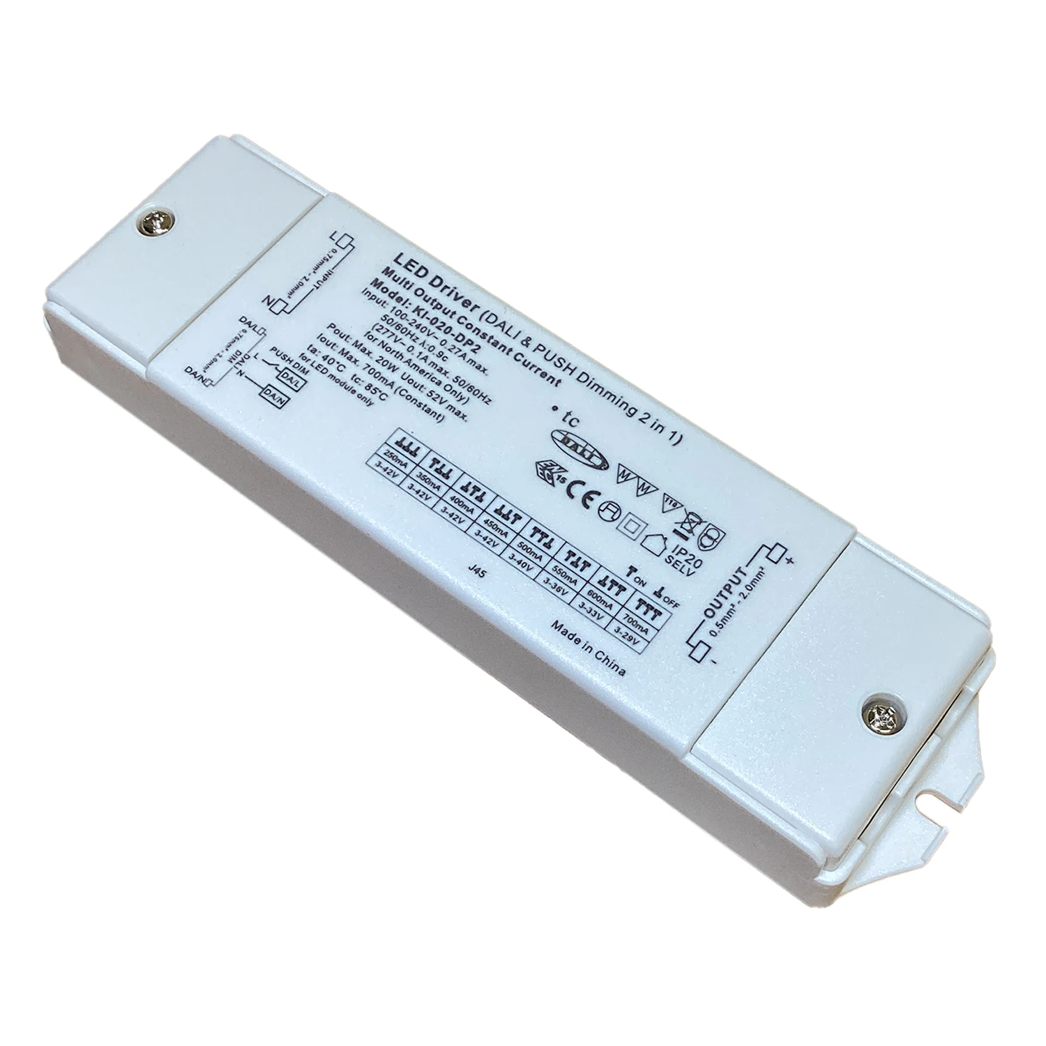 100-265V 0-700mA Output 3-50VDC Wide DC Voltage Range DALI Dimmable Power Supply 10W- 20W LED Light Constant SELV Driver