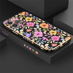 Plating Case For iPhone 15 13 14 Pro Max 12 11 Pro XS Max XR X 8 7 14 Plus SE 2022 2020 Shockproof Flowers Pattern Cover
