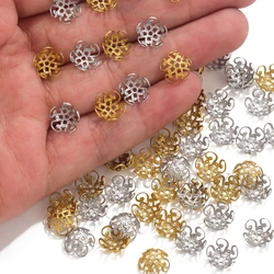 50pcs 18K Gold Plated Stainless Steel Hollow Beads Caps Flower Caps For Beads For DIY Beading Jewelry Making Supplies Wholesale