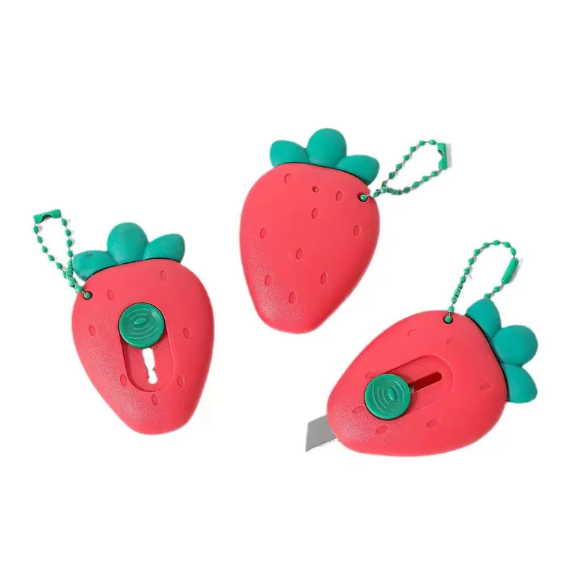 3Pcs Nette Tragbare Mini Avocado Erdbeere Obst Kunst Utility Messer Express Box Messer Papier Cutter Handwerk Verpackung Werkzeuge