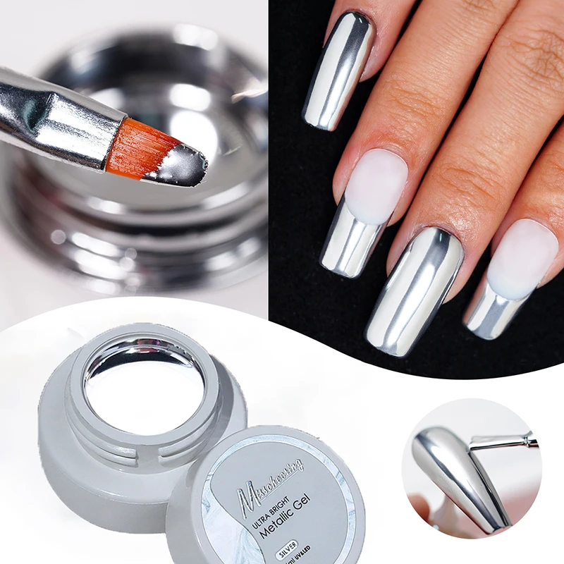 6ml Magic Mirror Electroplating Effect Metal Nail Glitter Gel Soak Off Gel Nail Polish Flower Drawing Superbright Silver UV LED