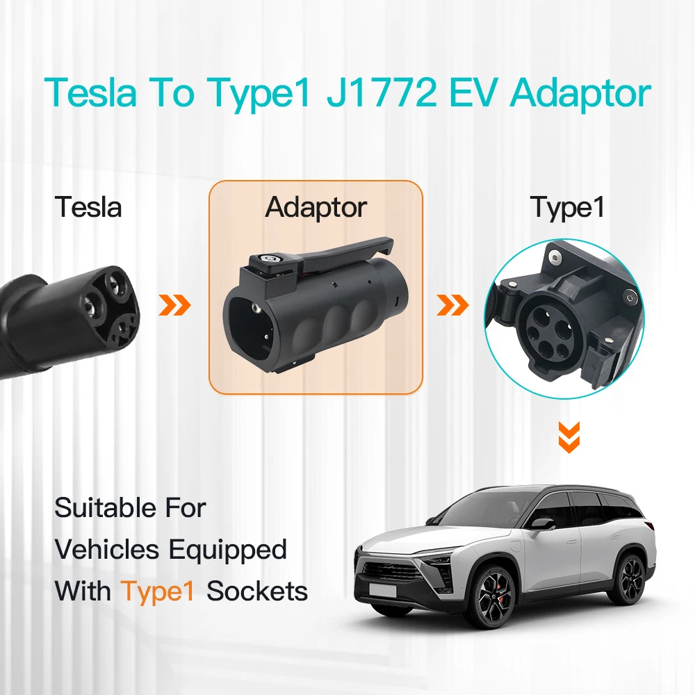 Portable EV Adaptor 80A 1P 110-250V Tesla To Type 1 Charging For Electric Vehicle Home Charger