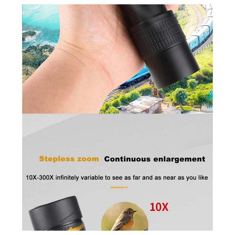 Imagem -04 - Telescópio Monocular hd Zoom com Tripé Lente Teleobjetiva Móvel Camping ao ar Livre Observação de Pássaros Viajando Peças Sobressalentes 10300x40