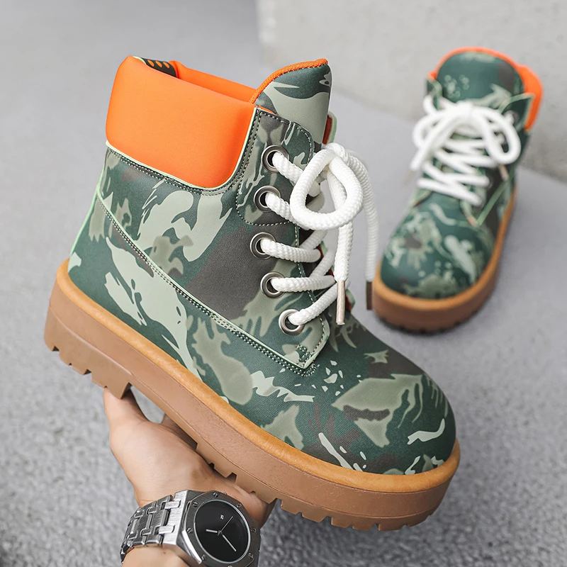 

Мужские высокие ботинки на толстой подошве, модные износостойкие нескользящие кожаные ботинки, новая осенняя повседневная удобная уличная прогулочная обувь