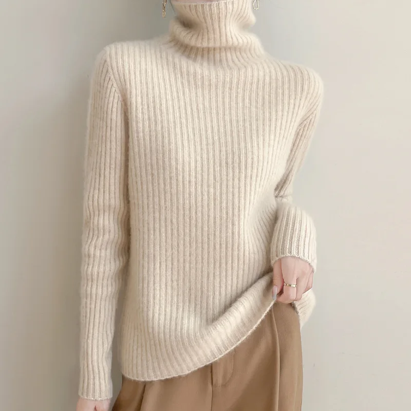 

Autumn Winter Ribbed High Neck Sweater Knitted Shirt Women's Inner Layer Pullover Base Top