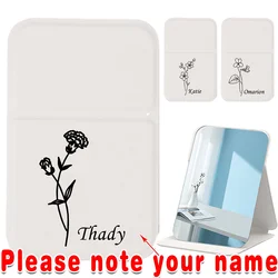 Customized Name PU Desktop Makeup Mirror Hand-Held Folding Cosmetic Tool Personalized Leather Protective Cover For Travel Beauty