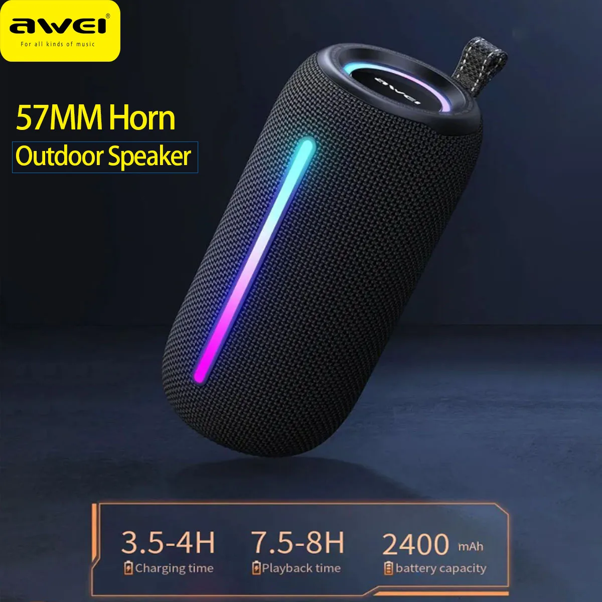 Awei Y788 Portable Outdoor Bluetooth Speakers With RGB Light Hifi Stereo Sound IPX5 Waterproof TWS Speakers Sound Box Support TF