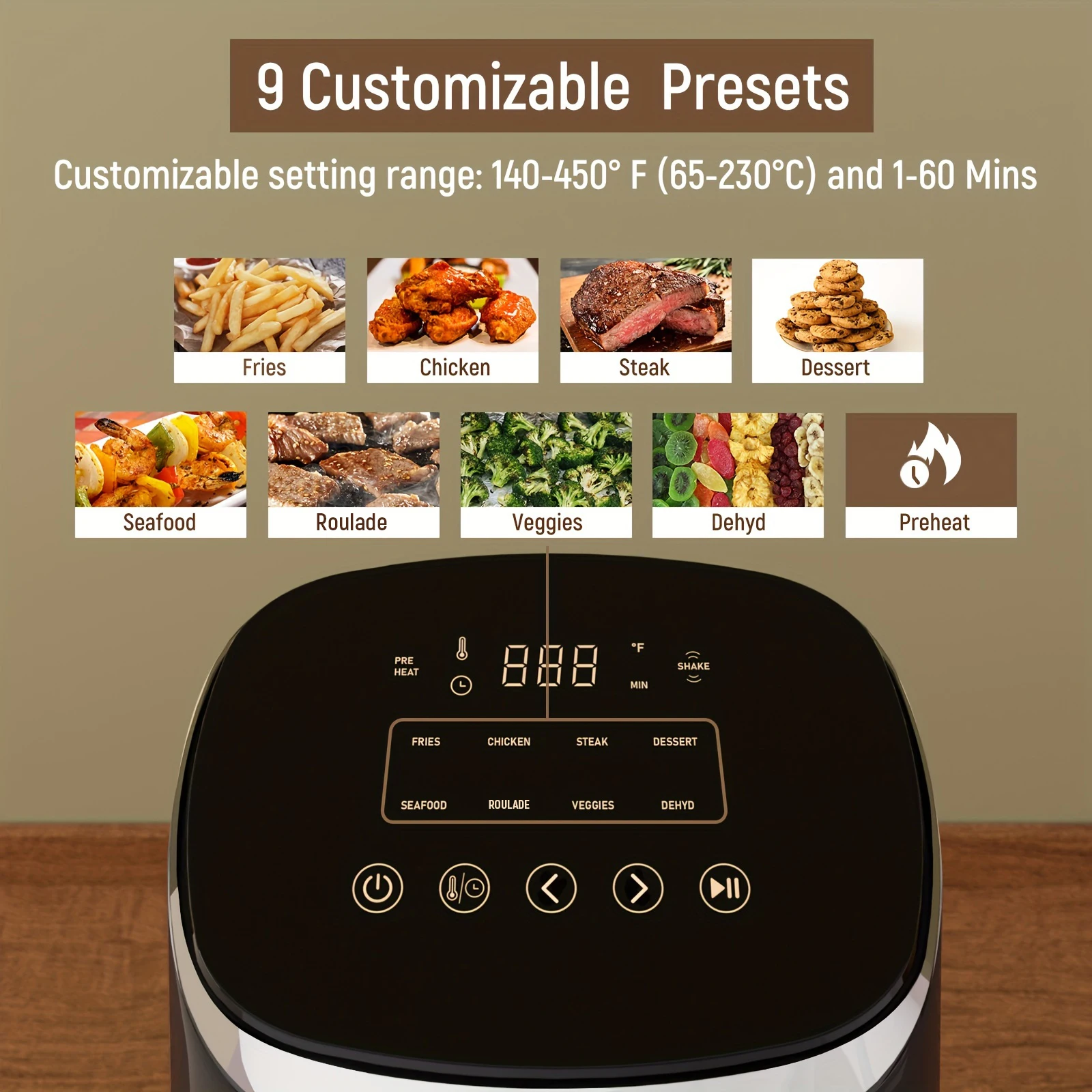 Air Fryer, Fabuletta 4.2QT Air Fryer Oven With 9 Customizable Cooking Programs,Tempered Glass Display, Dishwasher-Safe Nonstick