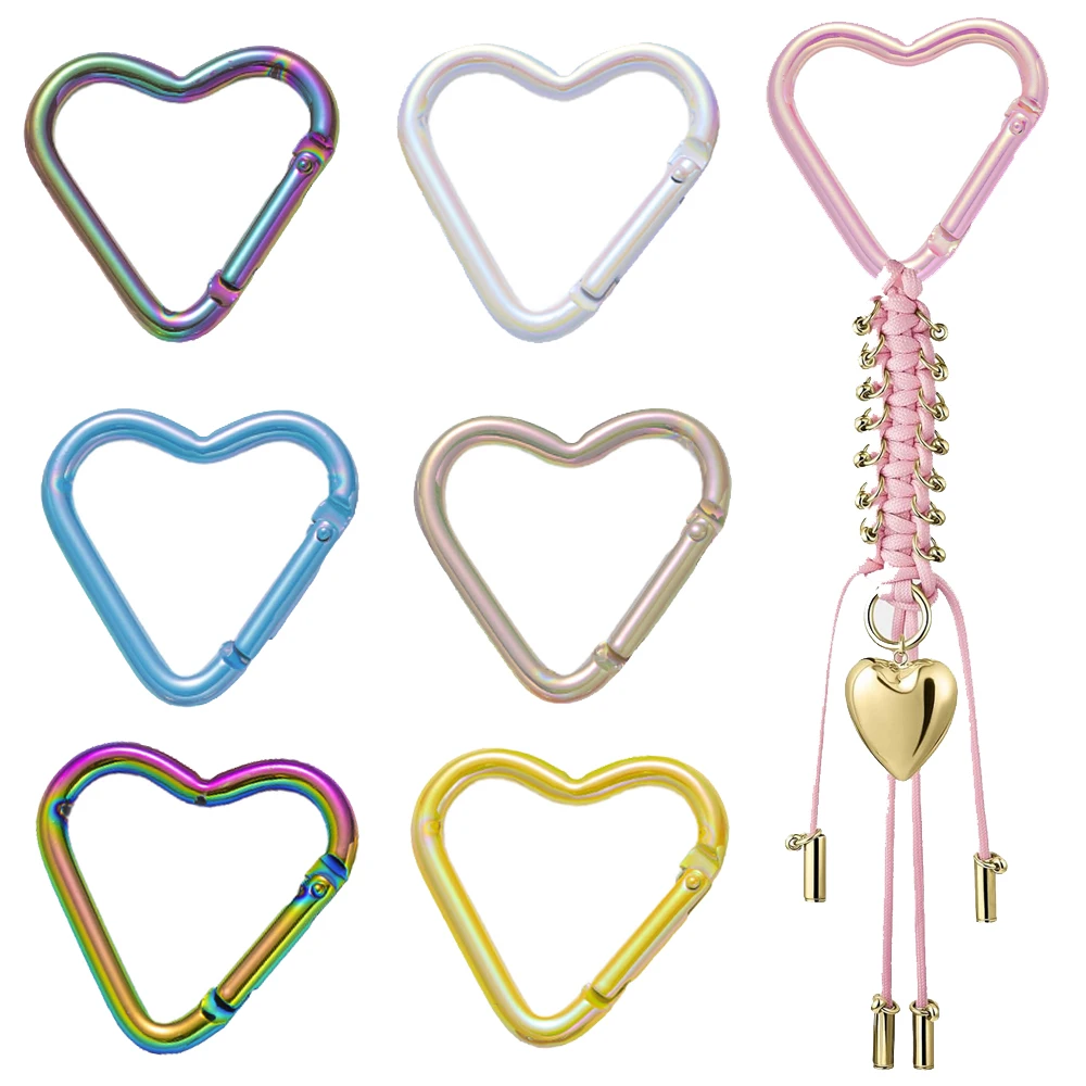 5pcs New Heart Shaped Laser Carabiner Hook Ring Keychain Keyrings Hook DIY Jewelry Making Supplies Connector Buckles Accessories