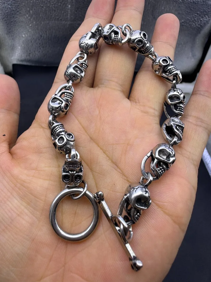 American Gabor Style Skull Bracelet, Aged Retro Punk Hip Hop Domineering Wrist Jewelry For Trendy Men