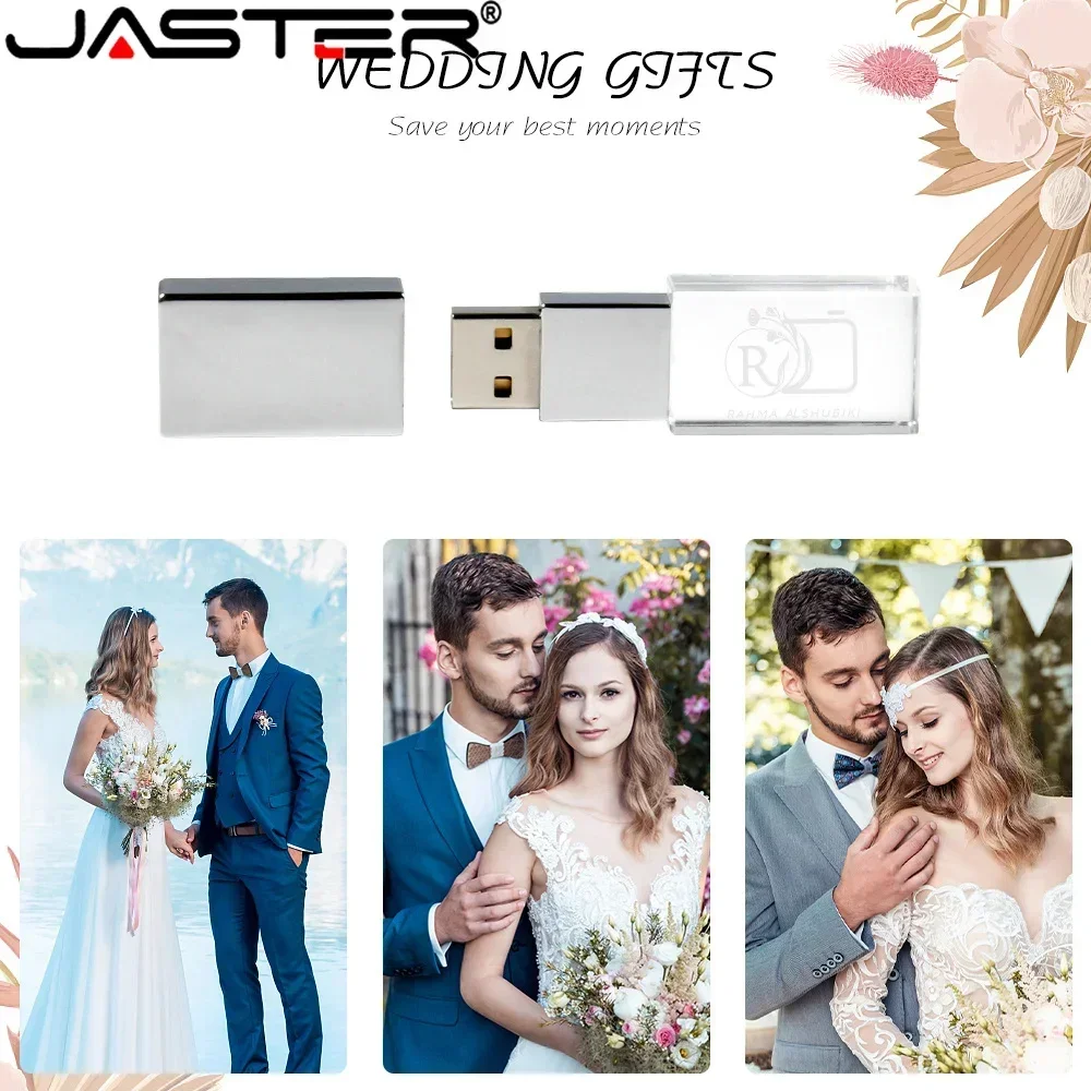 

JASTERS USB Flash pen drive 2.0 Crystal Sticks Print Custom logo 4GB 8GB 16GGB 32GB 64GB 128GB Transparent Glass Gift Pendrive