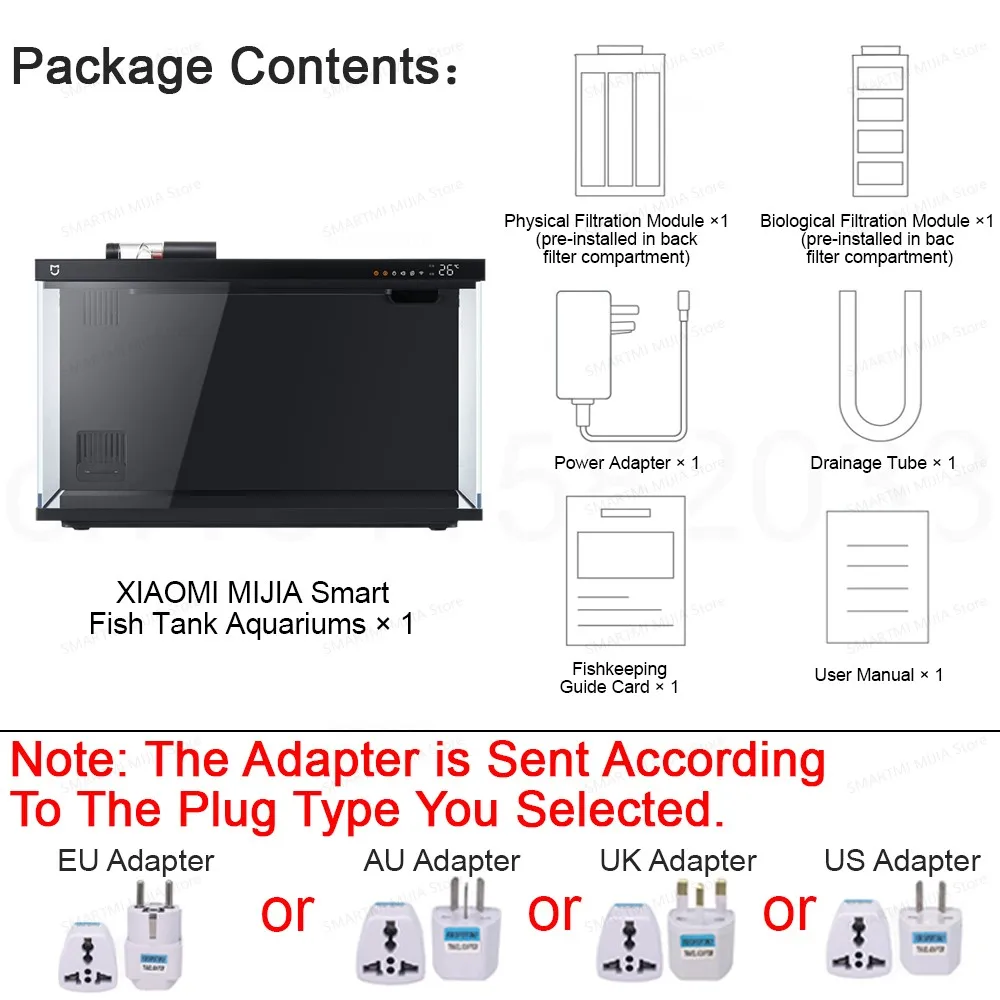 MIJIA Smart Aquarium, Automatische Voeding, 5-trapsfiltratie, LED-verlichting, App-besturing, CN-versie met adapter