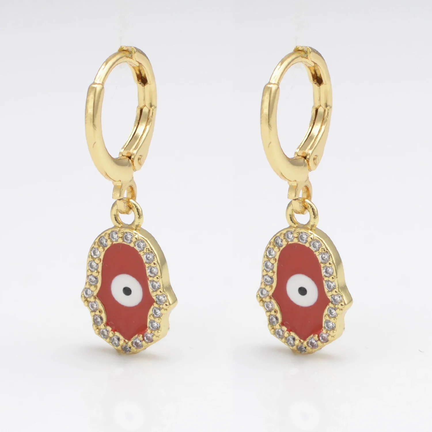 Hamsa anting-anting simpai tangan anting-anting menjuntai mata Enamel untuk wanita warna emas gesper Zircon rata hadiah perhiasan estetika