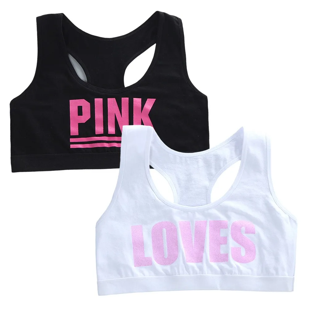 2pcs Children Girls Bras Underwear For Puberty Girl Breathable Teenage's Tops Kids Letters Bra Vest Student Underwears Accessory