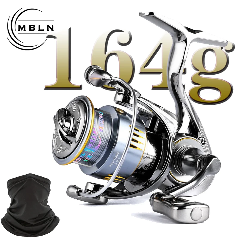 MBLN 164-171G Kohlefaser-Spinnrolle, ultraleicht, mit schwarzem Nackenschutz, Übersetzungsverhältnis 5,2:1, ideal zum Angeln im Freien