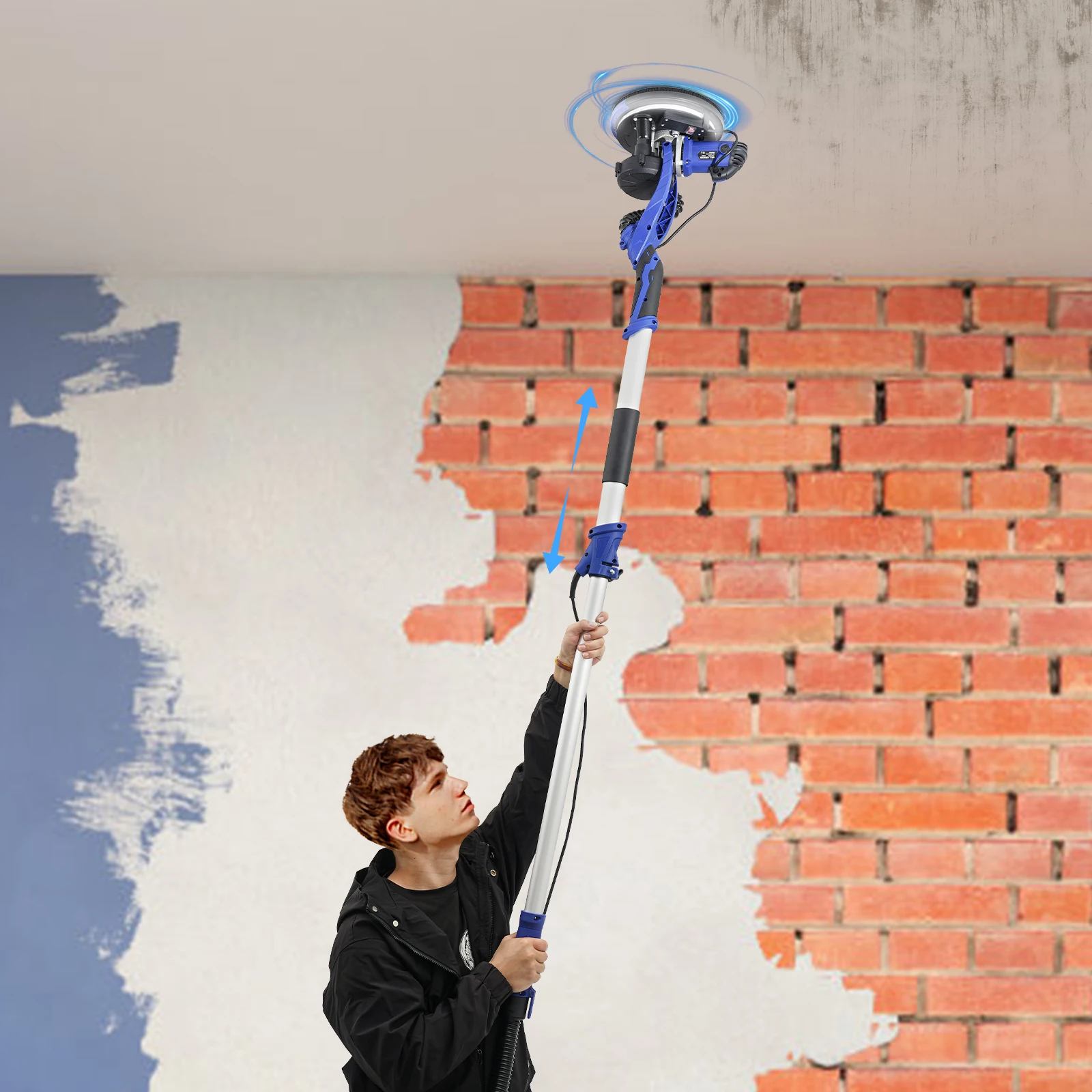 750 W elektrischer Trockenbauschleifer, verstellbare Polierscheibe und Länge, 6 Geschwindigkeiten, elektrische Trockenwand-Sandmühle zum Polieren und Glätten – Detail 10