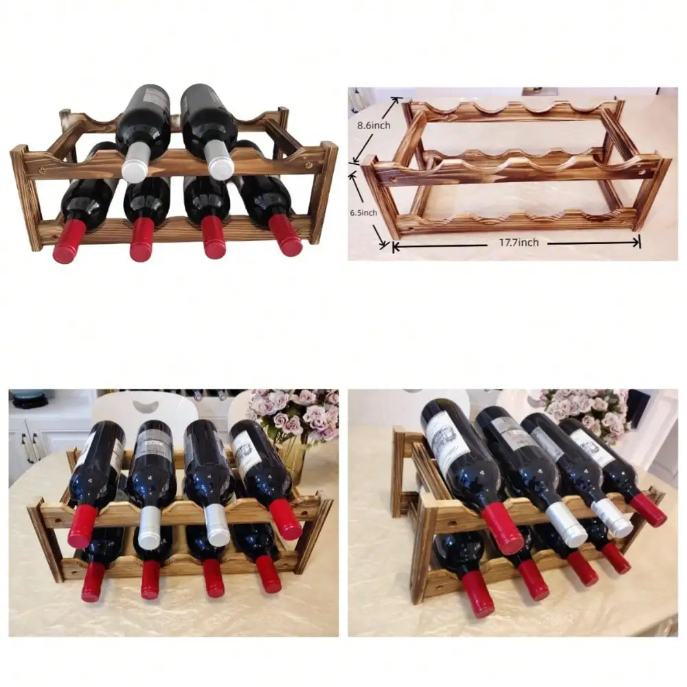 

2-Tier Wooden Countertop Wine Rack, Freestanding 8-Bottle Wine Organizer Holder For Kitchen, Bar, Cabinet, Or Dining Room