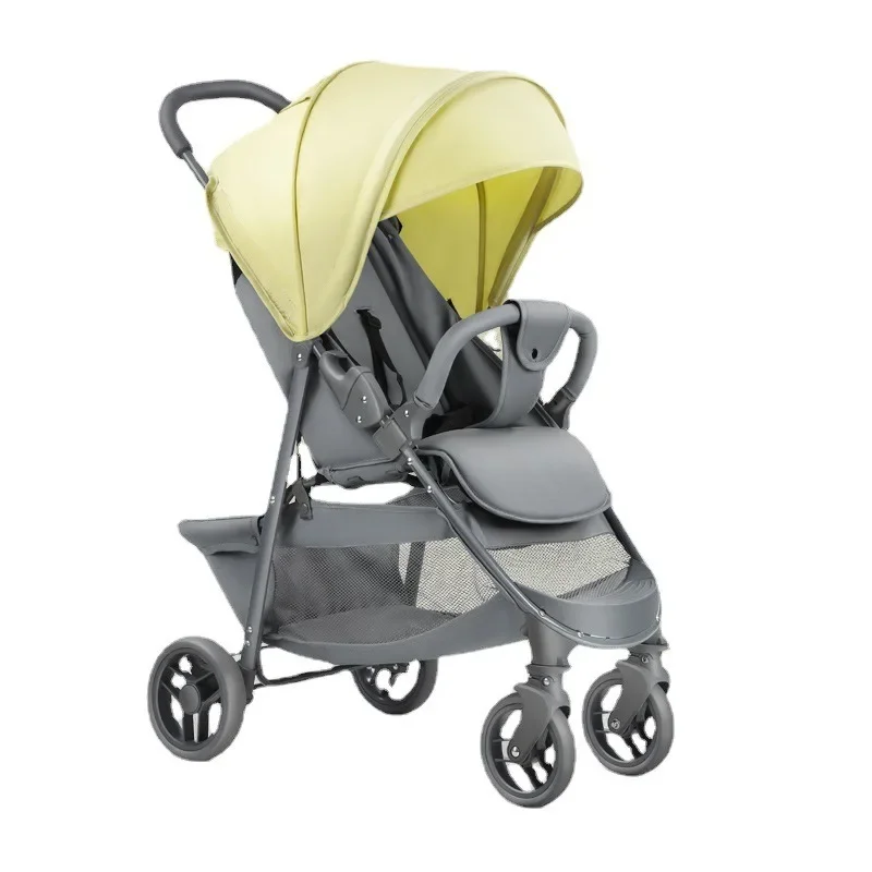 A portable stroller can be easily folded and can be sat on a dual-purpose travel cart for newborn babies with shock absorbers.