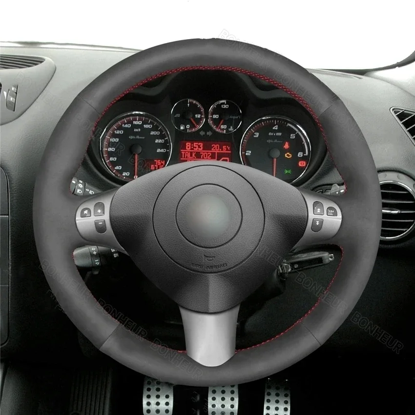 Hand Sew Black Suede Car Steering Wheel Cover for Alfa Romeo 147 2000 2001 2002 2003-2010 GT 2004 2005 2006 2007 2008 2009 2010