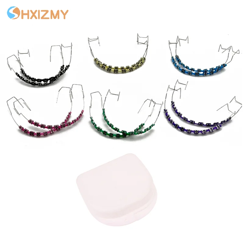 1Pair Fake Braces Colorful Brackets For Teeth Temporary Metal Wires Metal Bracket Orthodontic Ligature Ties Dental