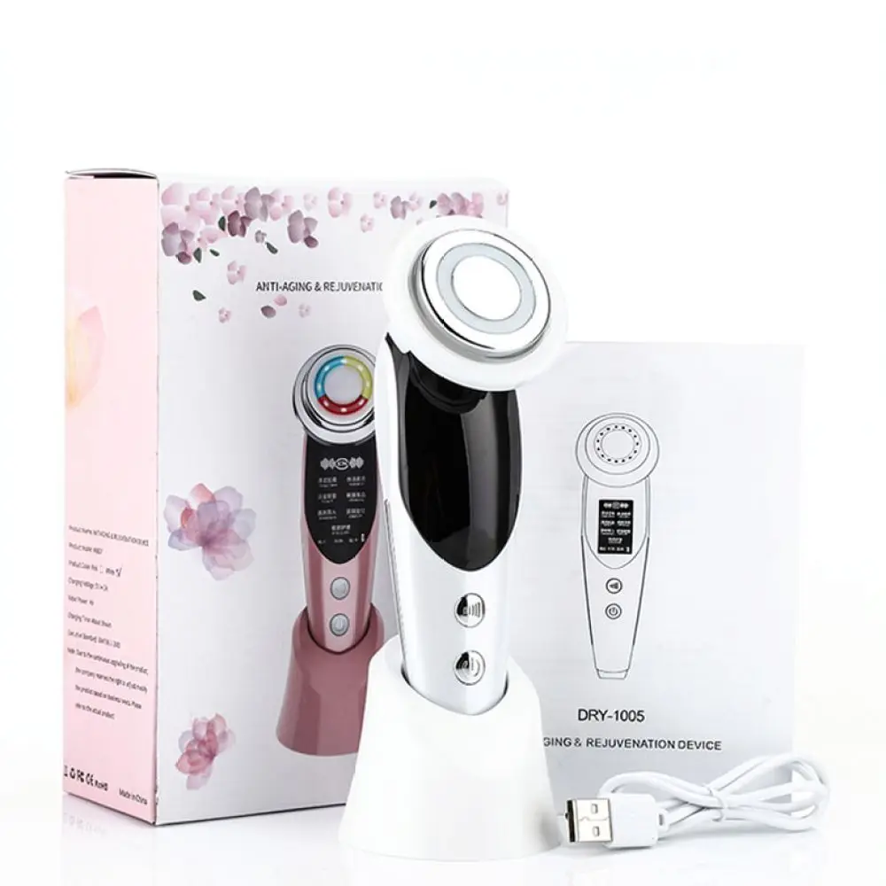 Electric Face Beauty Instrument Led Light Skin Tightening Massager Rechargeable Ion Cleansing Essence Import Device