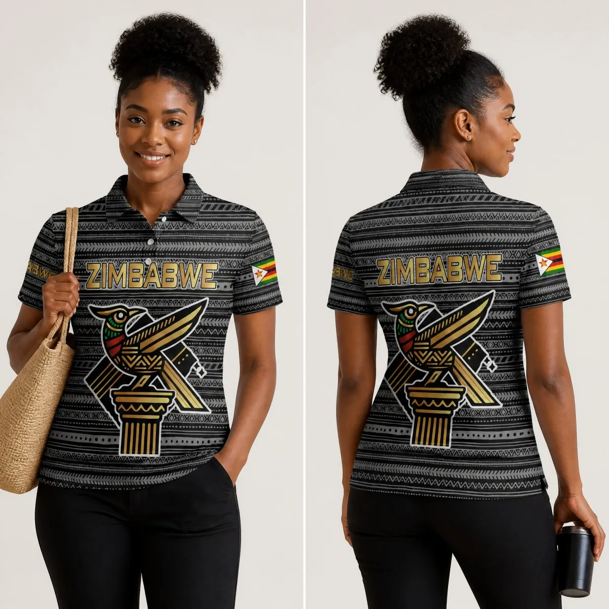 Sommerliche Street-Fashion-Oberteil: Traditionelles Simbabweisches Damen-Poloshirt mit Ethnischem Muster und Kurzen Ärmeln, Lässiges T-Shirt – Detail 3