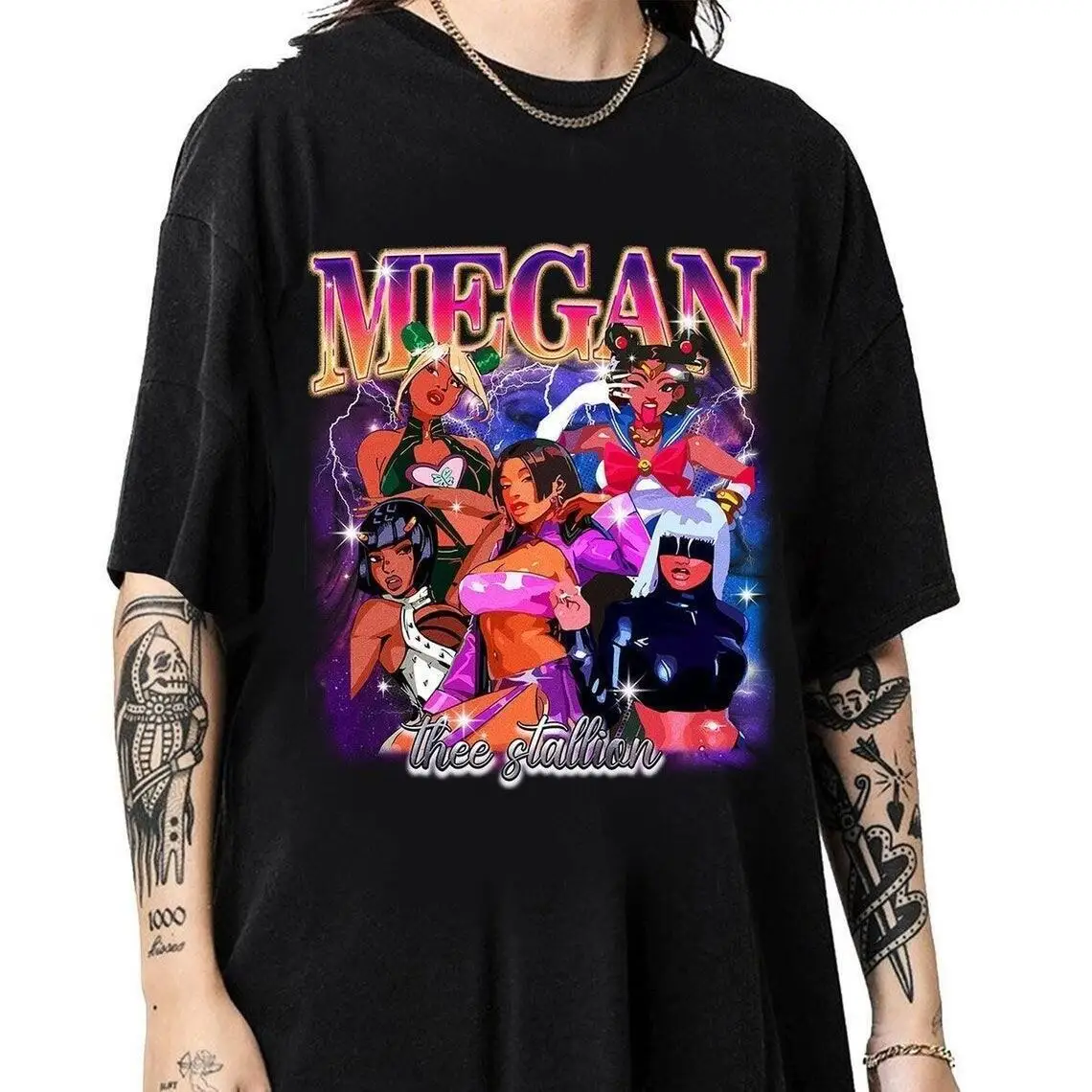 Vinateg Megan Thee Stallion 90s Anime Shirt  Megan Cosplay Art T-shirt