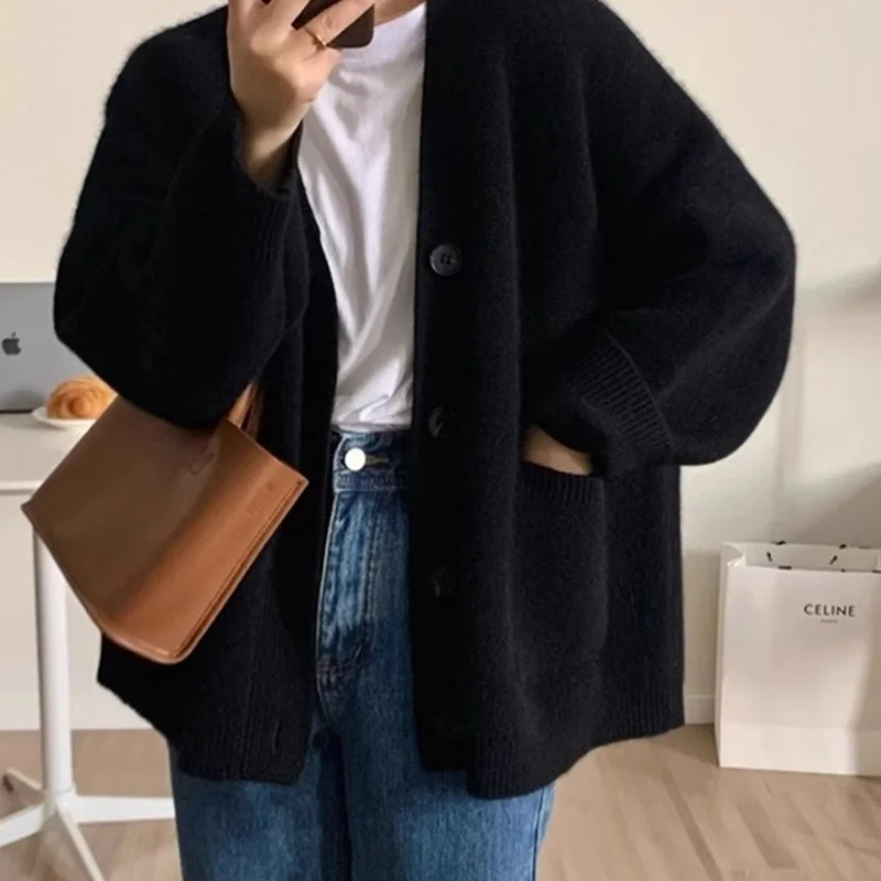 

Chic Open Knitted Cardigan Sweater Women's Early Autumn 2025 New ular Beautiful Loose Top Korean Sle Regular Fit