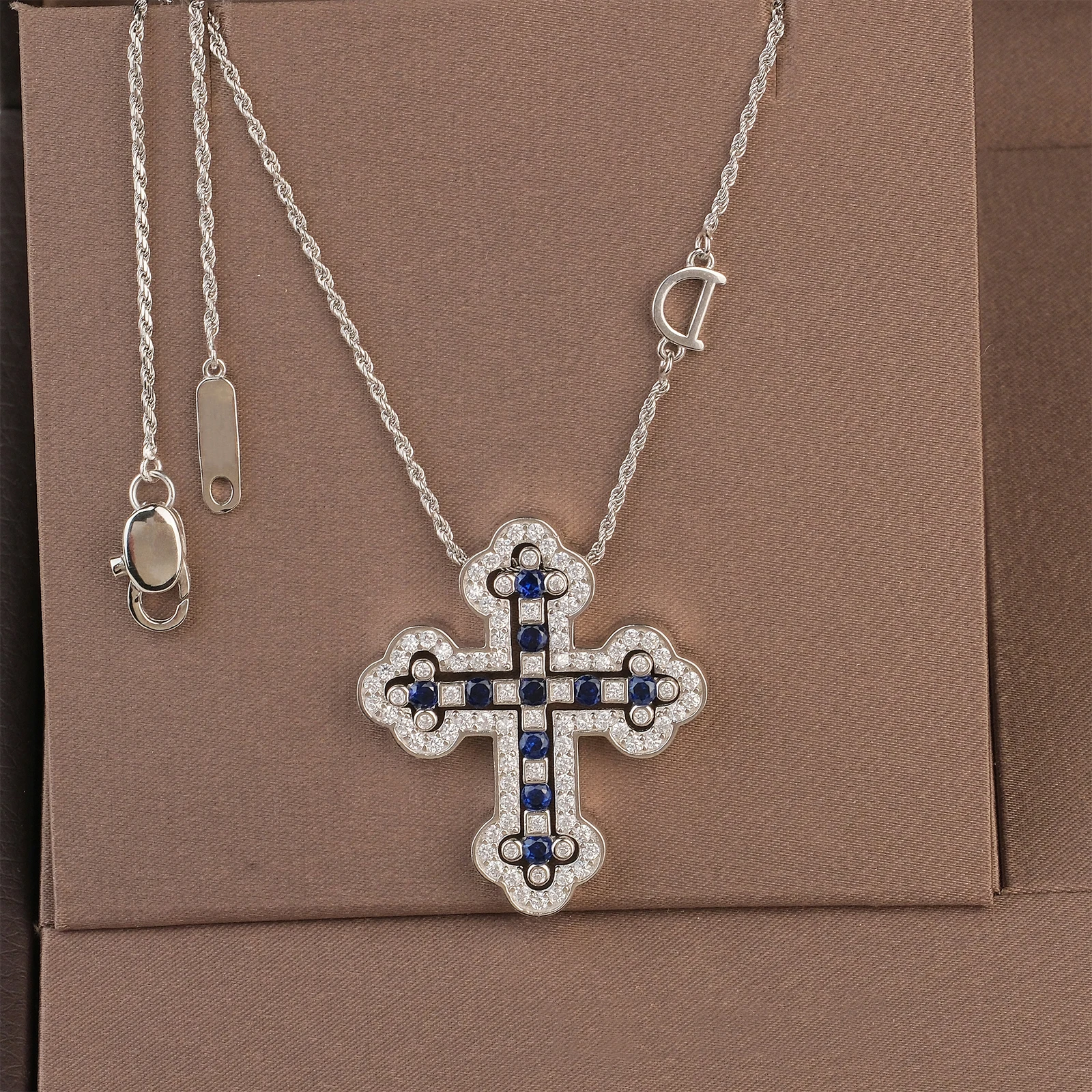 925 Sterling Silver Gothic Blessing Detachable Double Cross Necklace Full Zircon Unisex Detachable Cross Pendant Platinum Plated