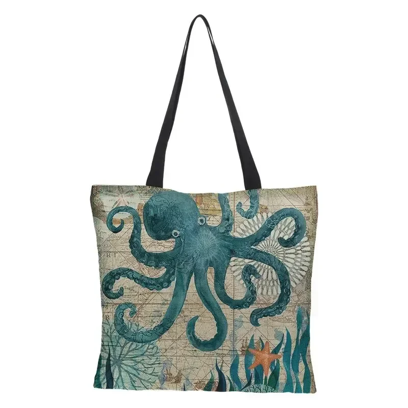 Rilistart-Bolso de hombro de gran capacidad para mujer, bolsa de compras gran capacidad, caballito mar, ballena, pulpo