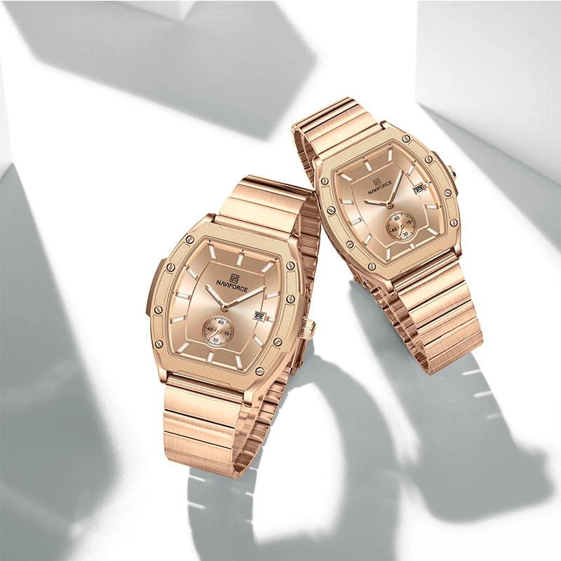 naviforce男性クォーツ時計防水カジュアルカップルウォッチ耐摩耗性ステンレスバンドスクエアダイヤルデザイン女性恋人ギフト2025