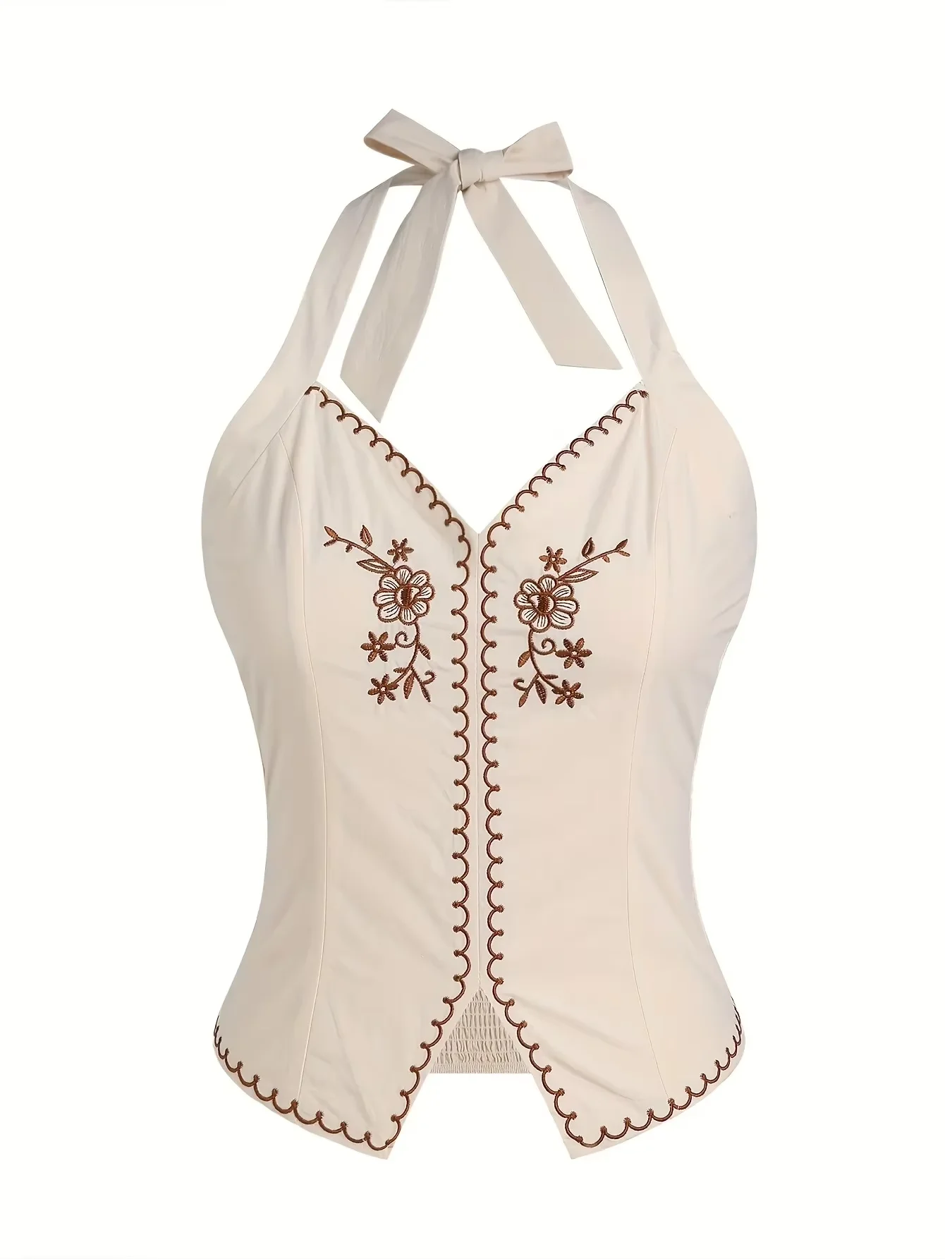 mer Damen-Tanktop mit Farbblockdesign und Retro-Blumenstickerei