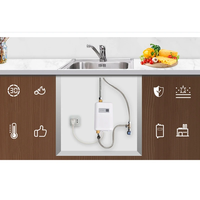 Calentador de agua instantáneo, minitanque eléctrico de 3800W, calentador de agua caliente con pantalla Digital para baño, cocina y lavado, enchufe europeo