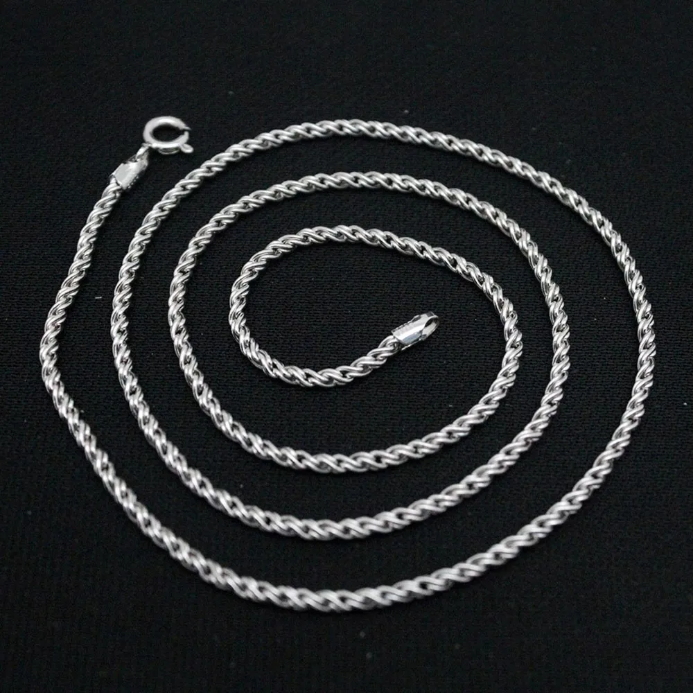 

Real Solid 925 Sterling Silver Chain Men Women Lucky 2mm Twist Rope Necklace 9-10g/50cm