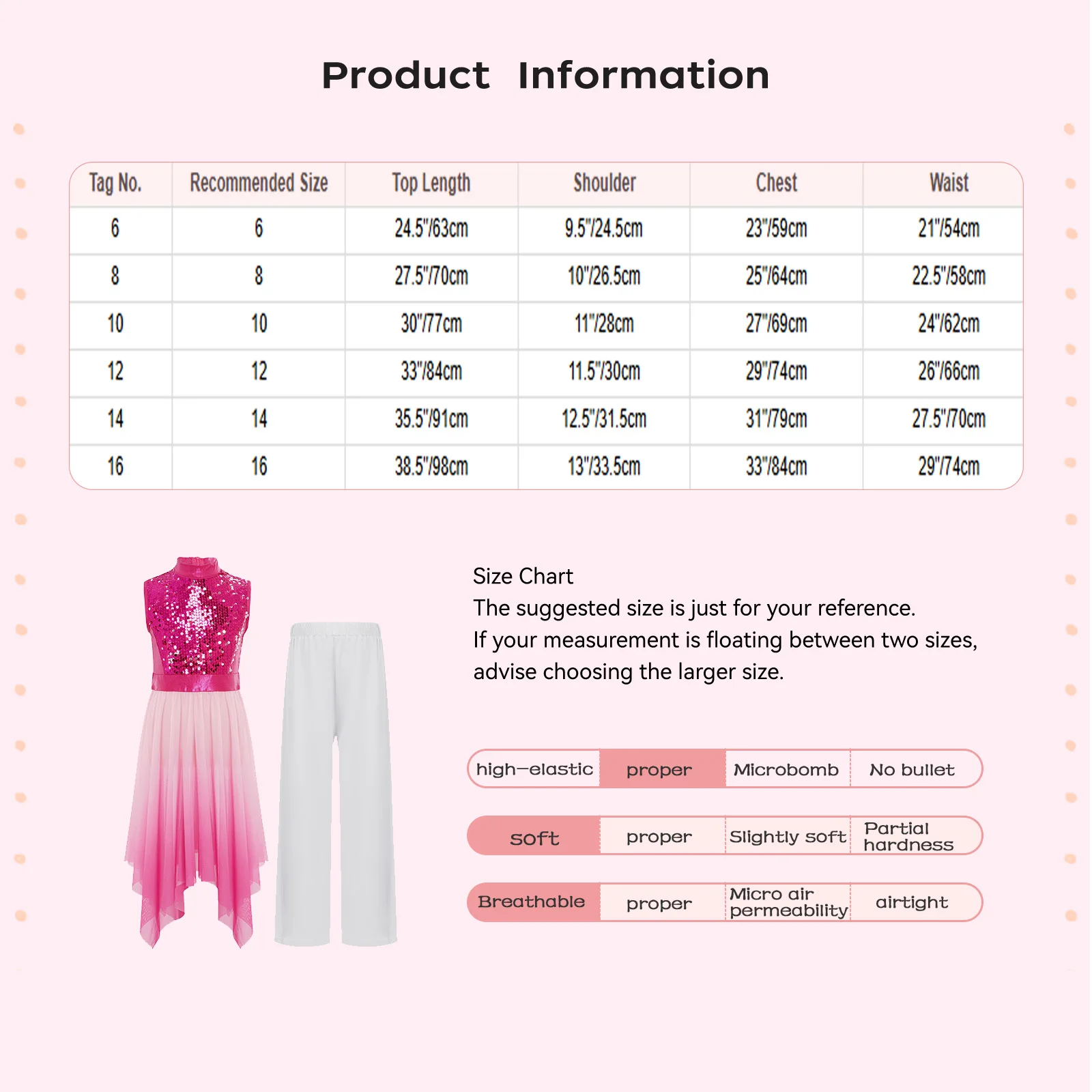 6-16Y الفتيات العبادة الثناء الليتورجي جوقة أداء زي أكمام الترتر صد تونك فستان رقص غنائي مع السراويل #6