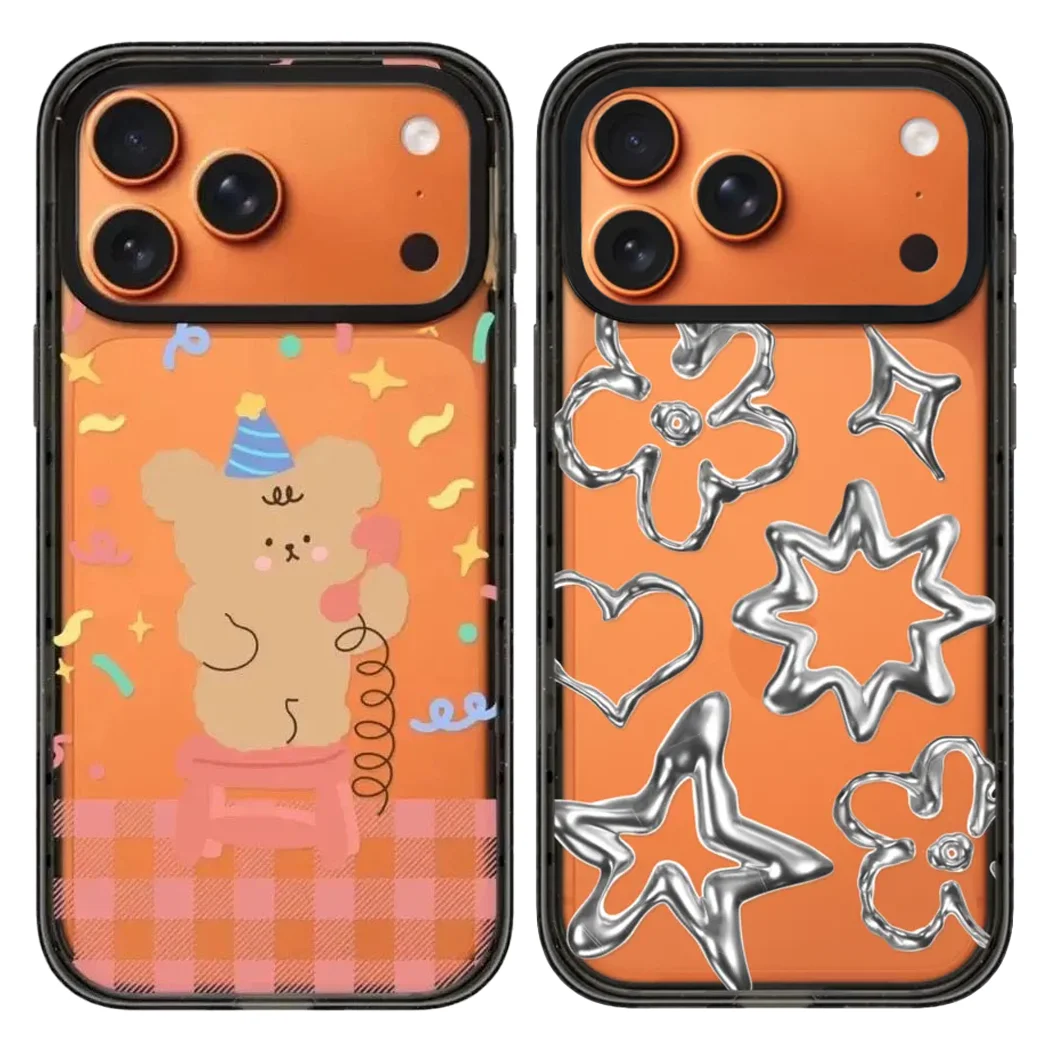 

Silver Heart Star Acrylic Black Border Magnetic Case: Compatible With IPhone 17 16 15 14 13 12 Pro Max 17 Air