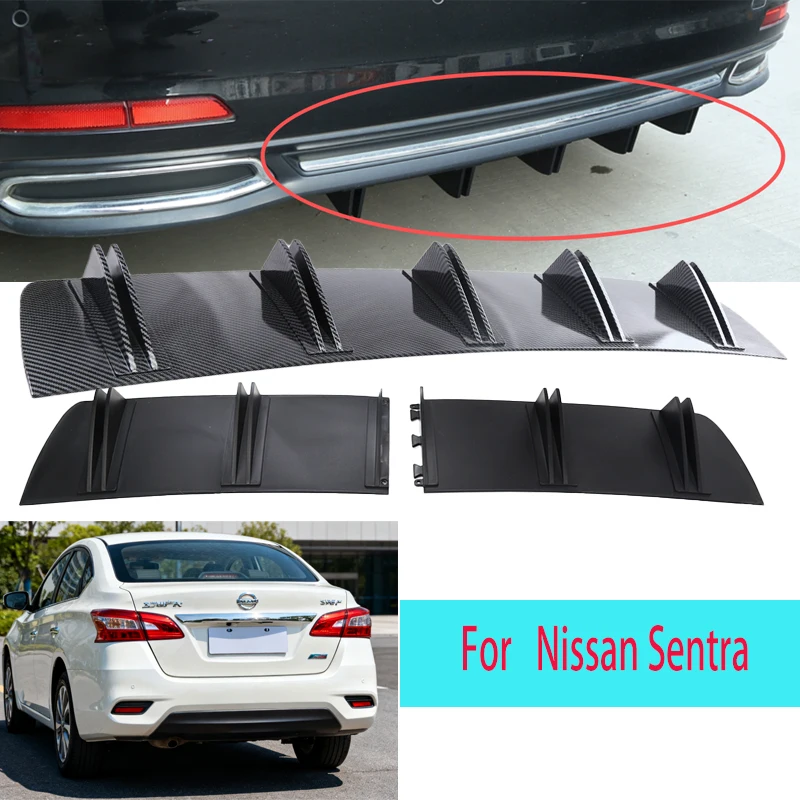 

For Nissan Sentra Car Rear Bumper Lip ABS Double Wing Rear Shark Chassis Fin Style Curved Bumper Lip Diffuser Anti-collision