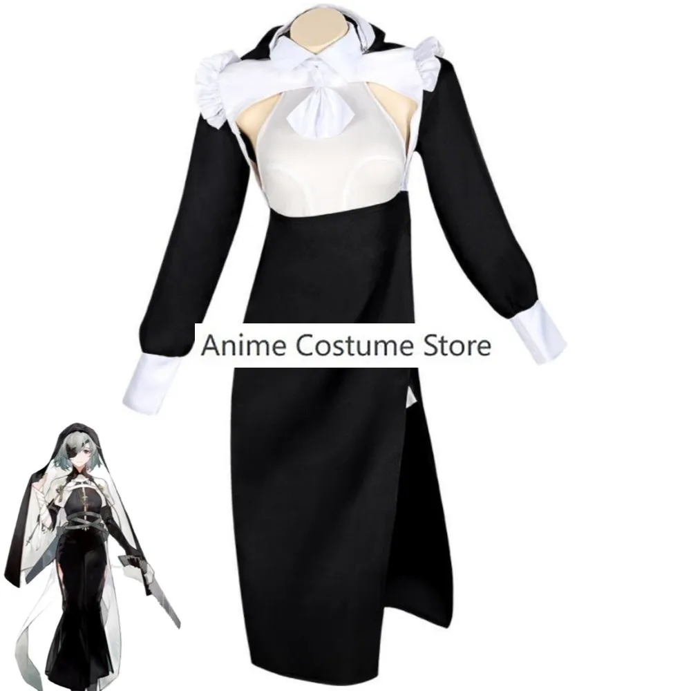 Nun Cosplay Costume Anime Black Dress White Jumpsuit Sexy Woman Role Play Outfit Hallowen Carnival Party Suit