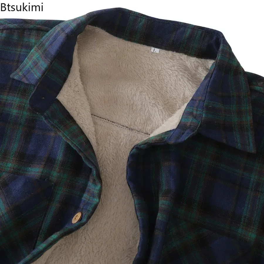 New2024 Men\'s Plaid Plus Fleece Jacket Autumn Winter Turn-down Collar Button Thickened Shirt Jacket For Men Casual Jacket Shirts