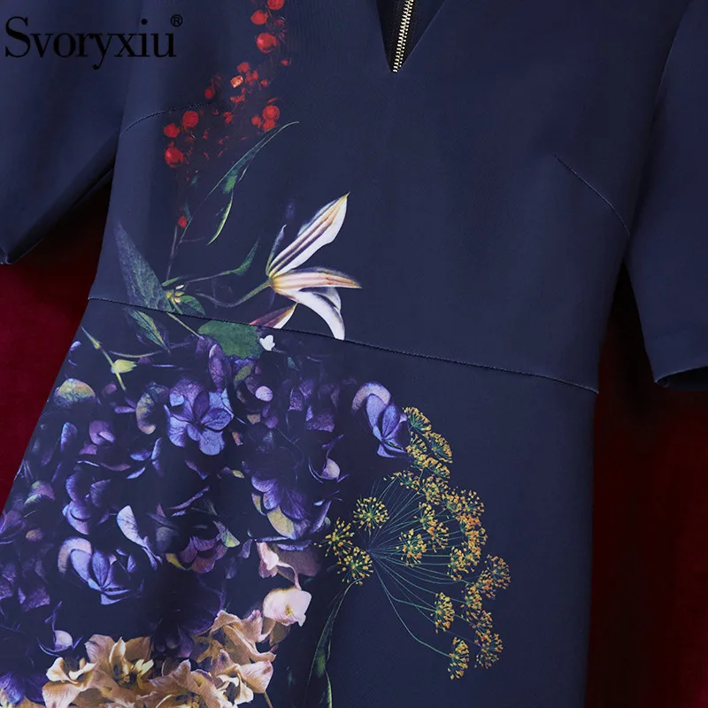 Svoryxiu-Vestido feminino com decote em v, manga curta, pacote estampado com flores vintage, nádegas Vestidos Midi, moda estilista, verão, XXL