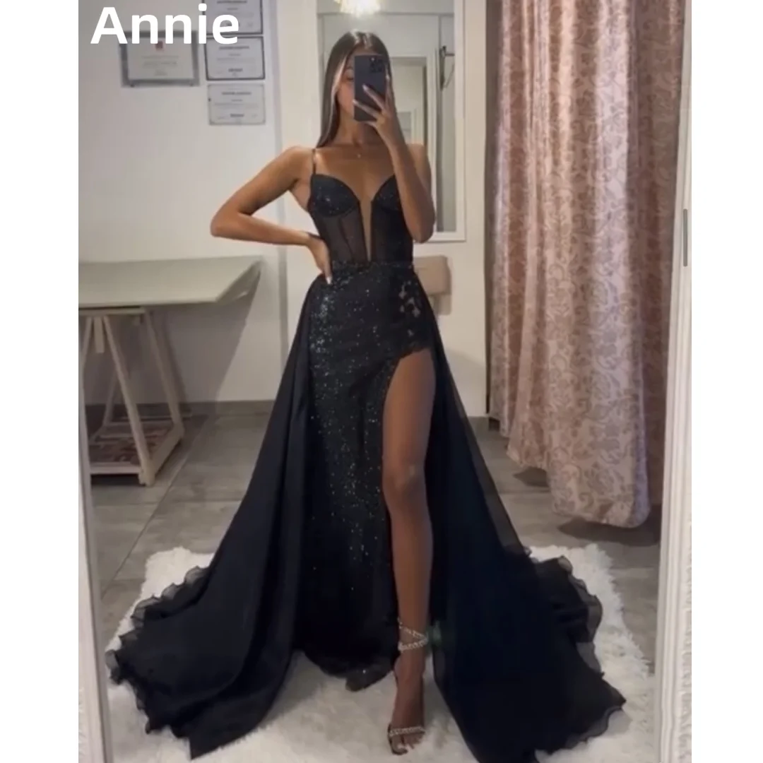 

Annie Black Princess Prom Dresses Mermaid Glitter Cloak Evening Dresses 2024Vestidos De Fiesta Graduate Party Dresses