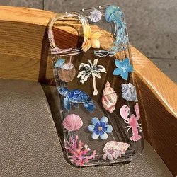 Ocean Shell Turtle Print Clear Soft Phone Case for IPhone 16 14 15 11 12 13 Pro Max 7 8 Plus SE 2022 XR X XSMAX Shockproof Cover