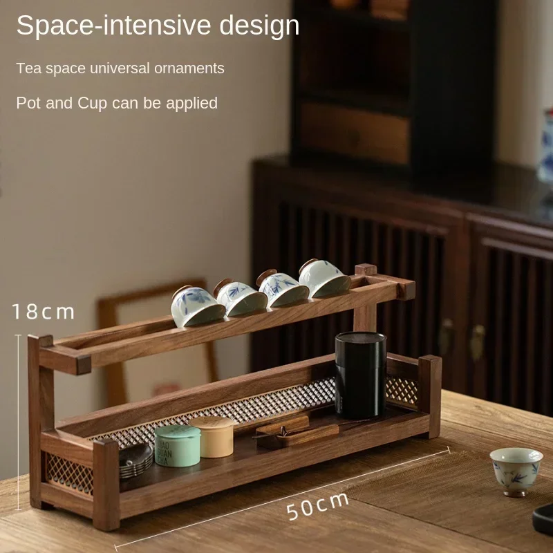 Black Walnut Tea Cup Rack – Chinese Style Kitchen Storage, Desktop Organizer for Tea Set and Teapot, Elegant Tea Cup Display.