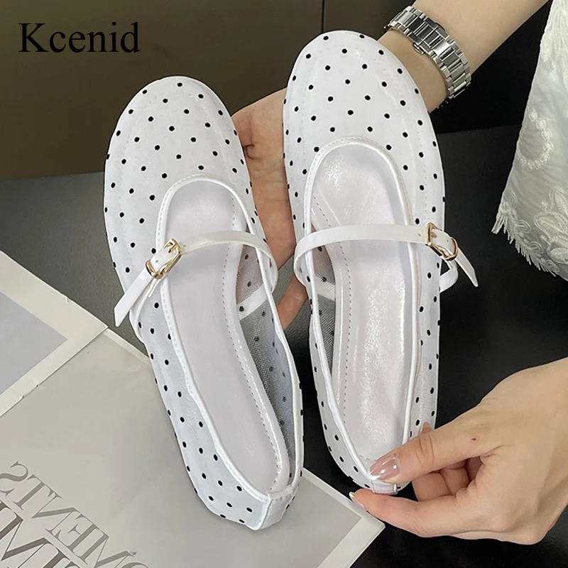 

Kcenid/Новые женские туфли Мэри Джейн в горошек, сетчатые танцевальные туфли на плоской подошве, повседневные прогулочные лоферы для вождения, эспадрильи, женская модная обувь