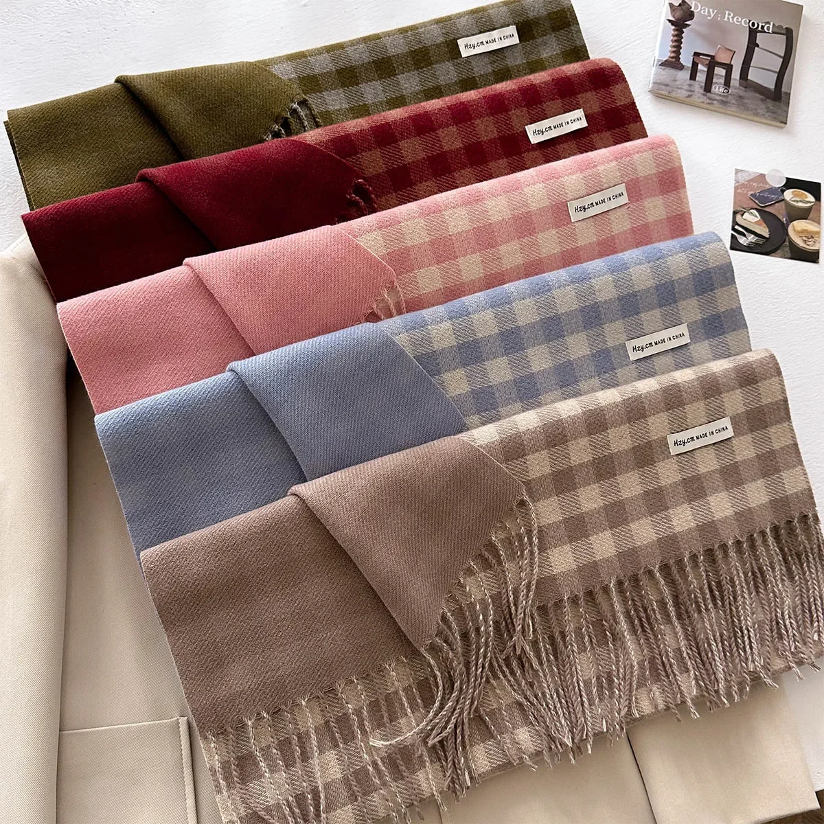 

Зимний теплый шарф для женщин, элегантный утолщенный шаль из пашмины с кисточками, искусственный кашемир, осеннее одеяло 50*200 см для женщин