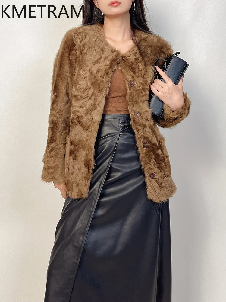 Damska kurtka z prawdziwej wełny owczej, dwustronna, luksusowa, czerwona płomieniowa, żółta, zimowa odzież damska 2025 abrigos