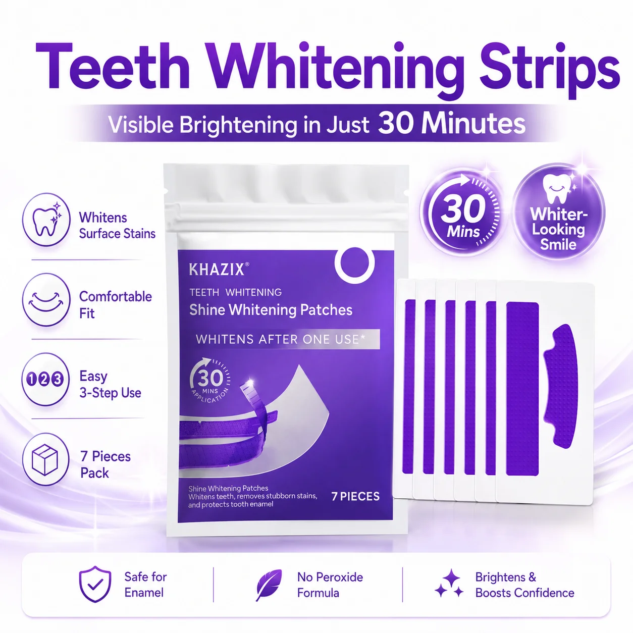 1/7 pairs Teeth Whitening Strips for Whiter-Looking Smile, Flexible Tooth Strips Easy to Apply for Daily Cosmetic Care