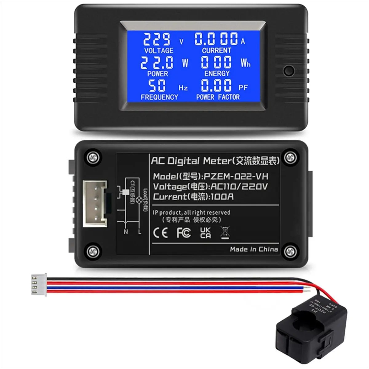 AC 110V 100A LCD Display Opening CT Digital Voltmeter Ammeter Voltage Current Tester Power Energy Frequency Wh Meter-ABAM