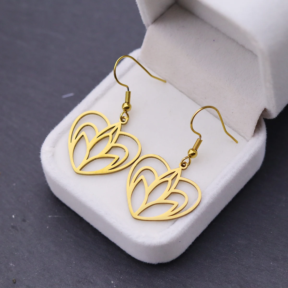 Todorova Heart-Lotus-Themed Stainless Steel Earrings Chic Floral Jewelry Pendants for Women Daily/Party Wear Creative Gift